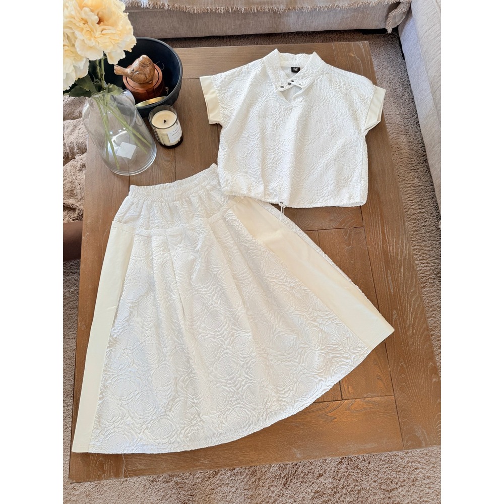 NU Denmark Textured Floral Cloque Two Piece‎ Skirt Set Womens S White
